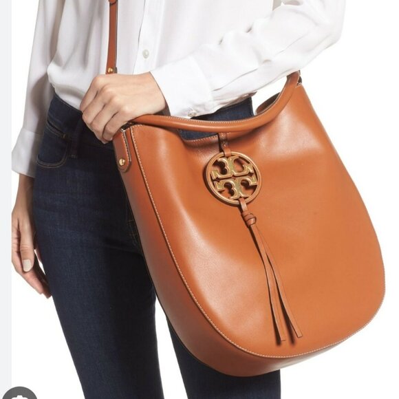 Tory Burch Metal Miller Slouchy Hobo With Long Strap Brown With Gold Hardware - Picture 4 of 16